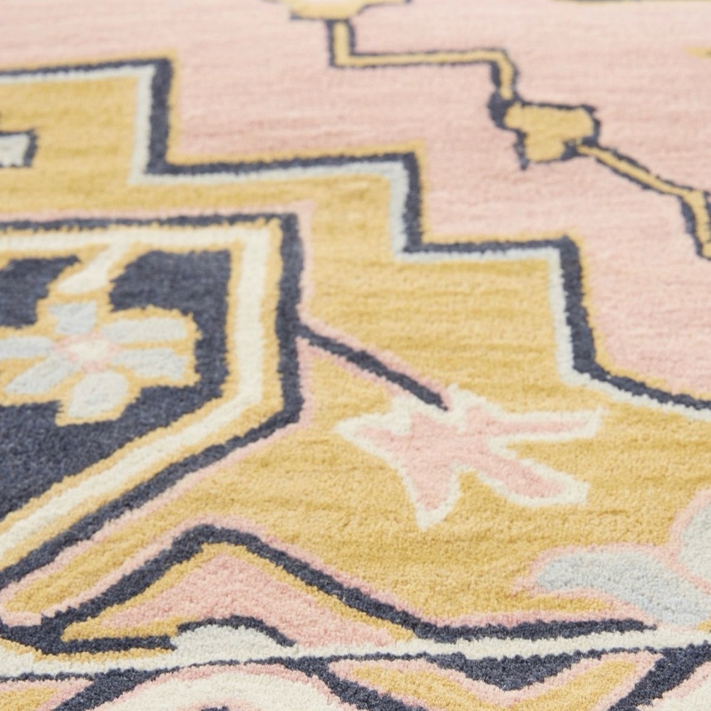 Pink and Gold Geometric Pattern Rug - Picture 2 of 2